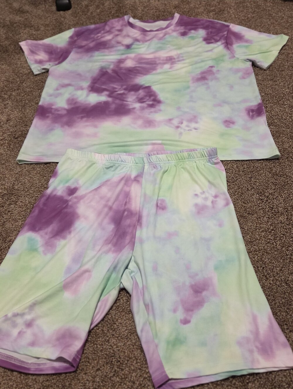 SHEIN Tie-Dye Short Sleeve Tee in Purple & Mint - Casual Women’s Top